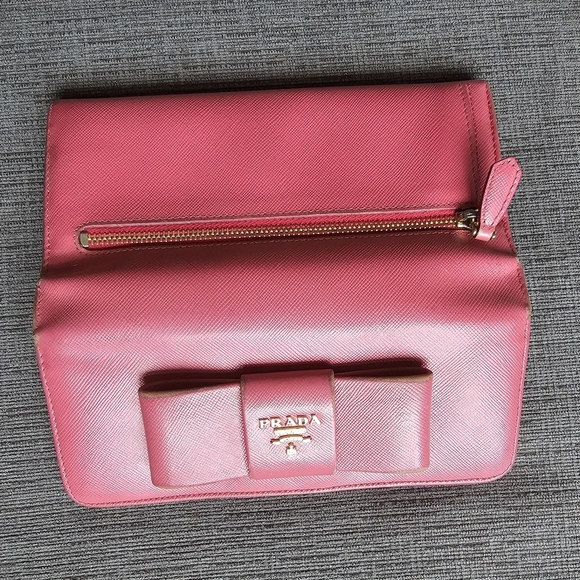 Prada Saffiano Leather Pink Ribbon Gold Long Wallet Guaranteed 100% Authentic - Picture 10 of 13